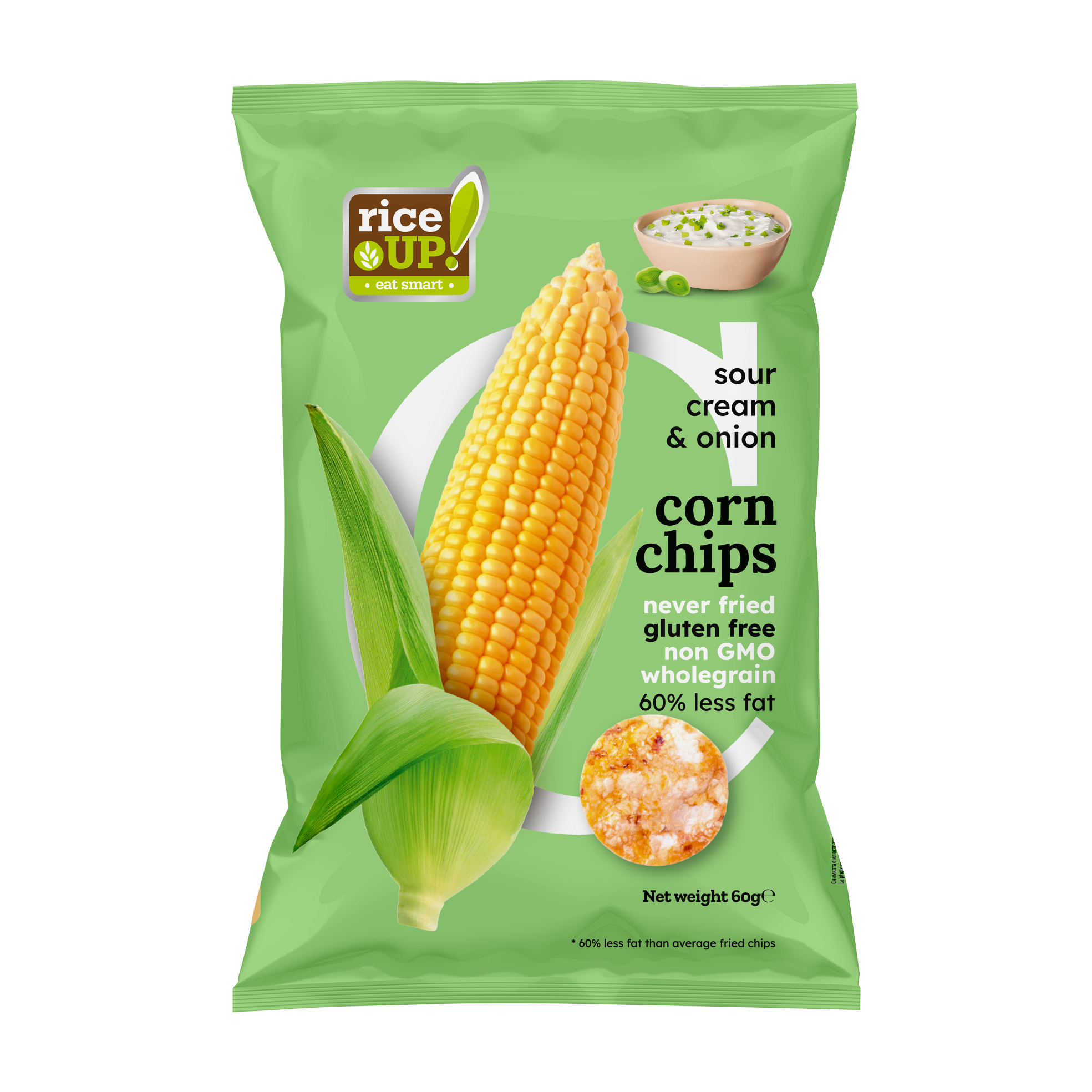 Rice Up! kukorica chips Hagymás-tejfölös ízű 60g 