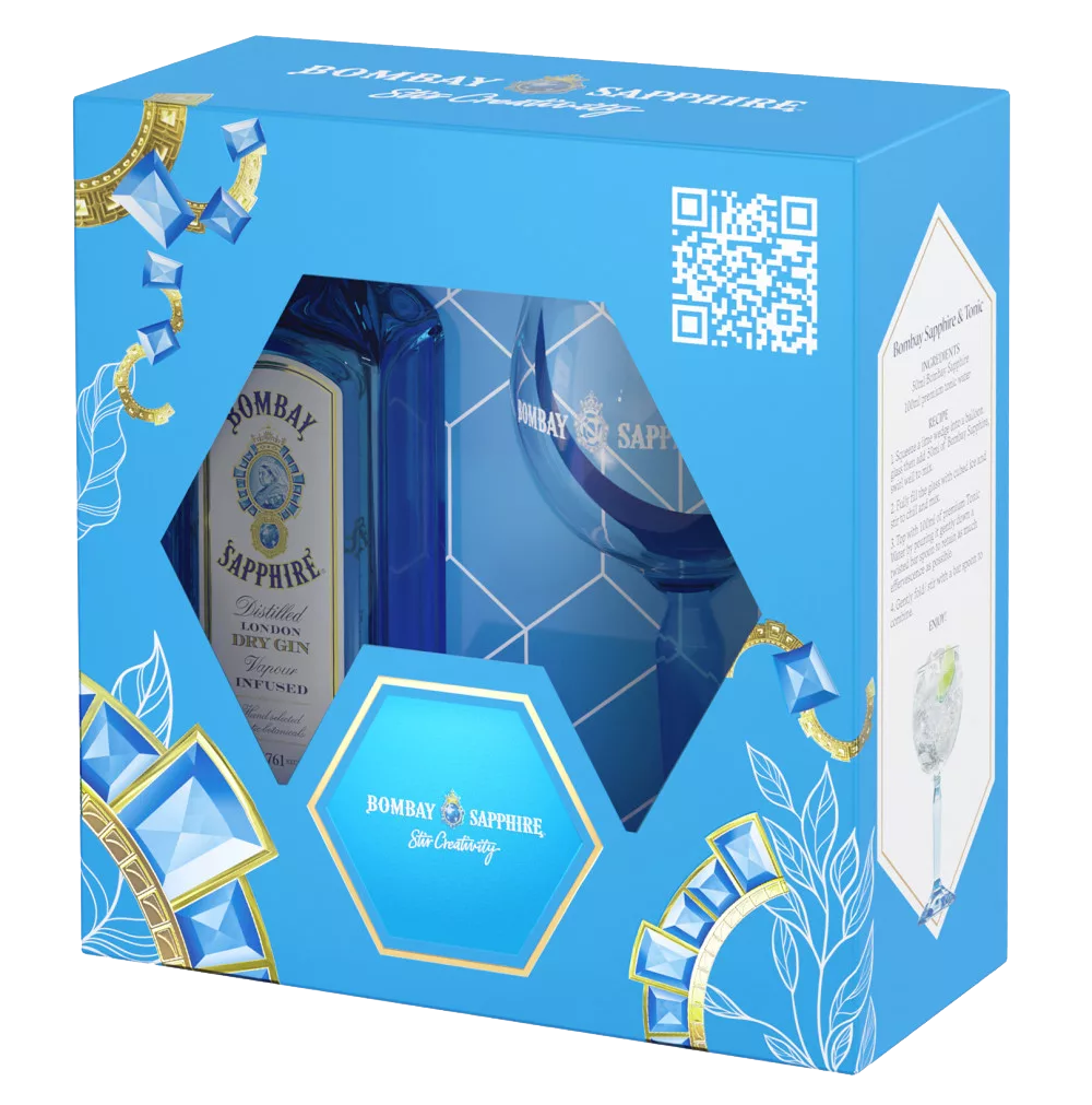 Bombay Sapphire 0,7l díszdobozban + pohár  DRS