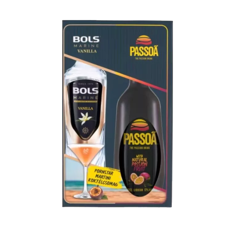 Pornstar Martini díszdoboz (Bols Marine Vanilla 0,5l + Passoa 0,7l)  37,5%  DRS (X)