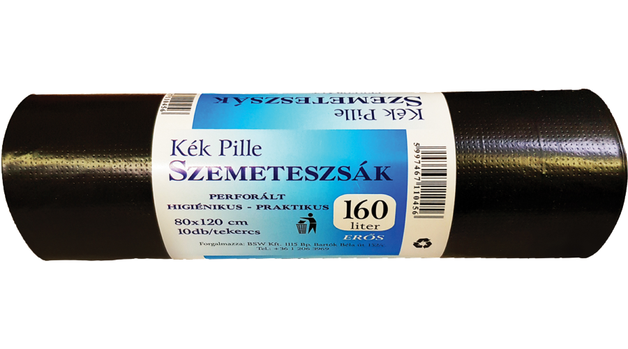 Kék Pille szemeteszsák 160l fekete 10db-os 