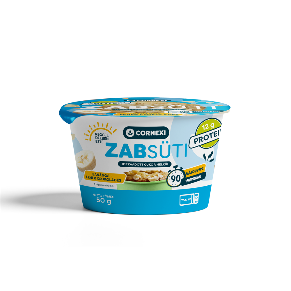 Cornexi Protein Zabsüti - banános-fehércsokoládés alappor zabbal, poharas sütemény készítéséhez 55g 