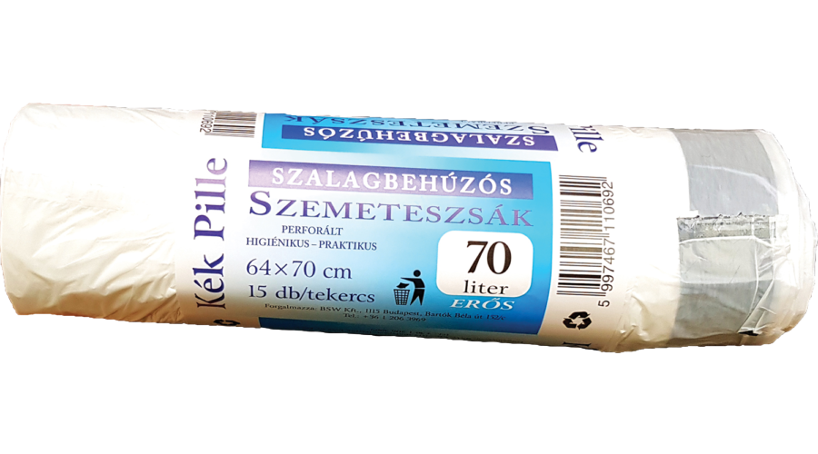 Kék Pille szalagbehúzós szemeteszsák 70l 15db-os  