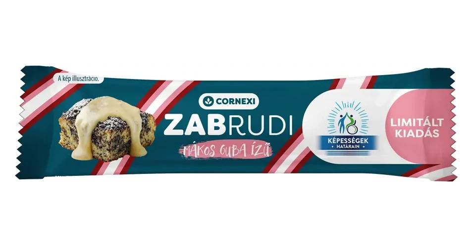 Cornexi Zabrudi Mákos guba Vaníliaízű töltelékkel töltött zabrúd mákkal, fehér bevonattal, cukorral és édesítőszerrel 30g  